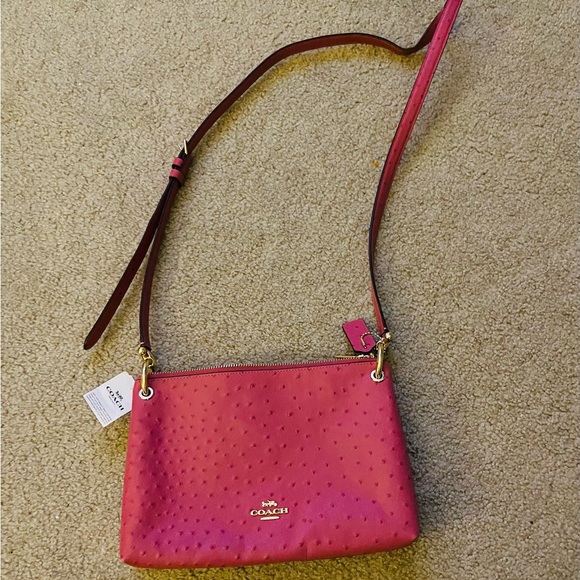 Coach Bags Coach Mia Ostrich Leather Crossbody In Rouge New Poshmark